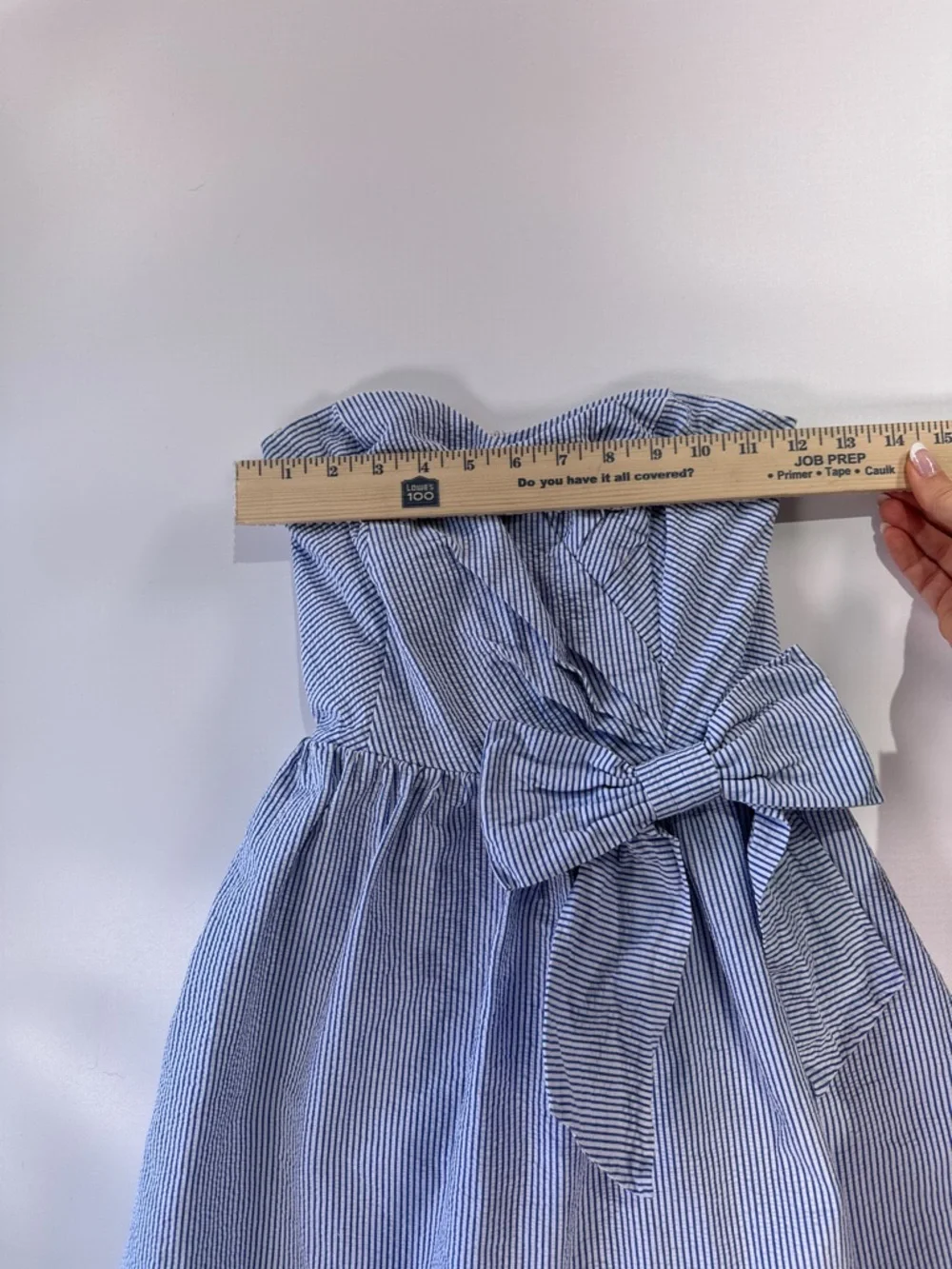 Lilly Pulitzer Womens Strapless Seersucker Bow Dress XS Blue - Picture 10 of 11